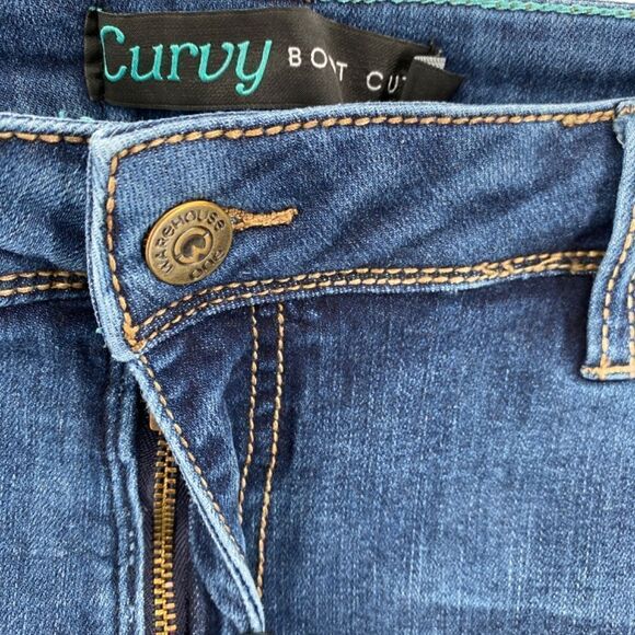 Warehouse One Jeans Women's 33 Short Curvy Bootcut Denim 5 Pocket Blue Whiskered - Picture 7 of 13